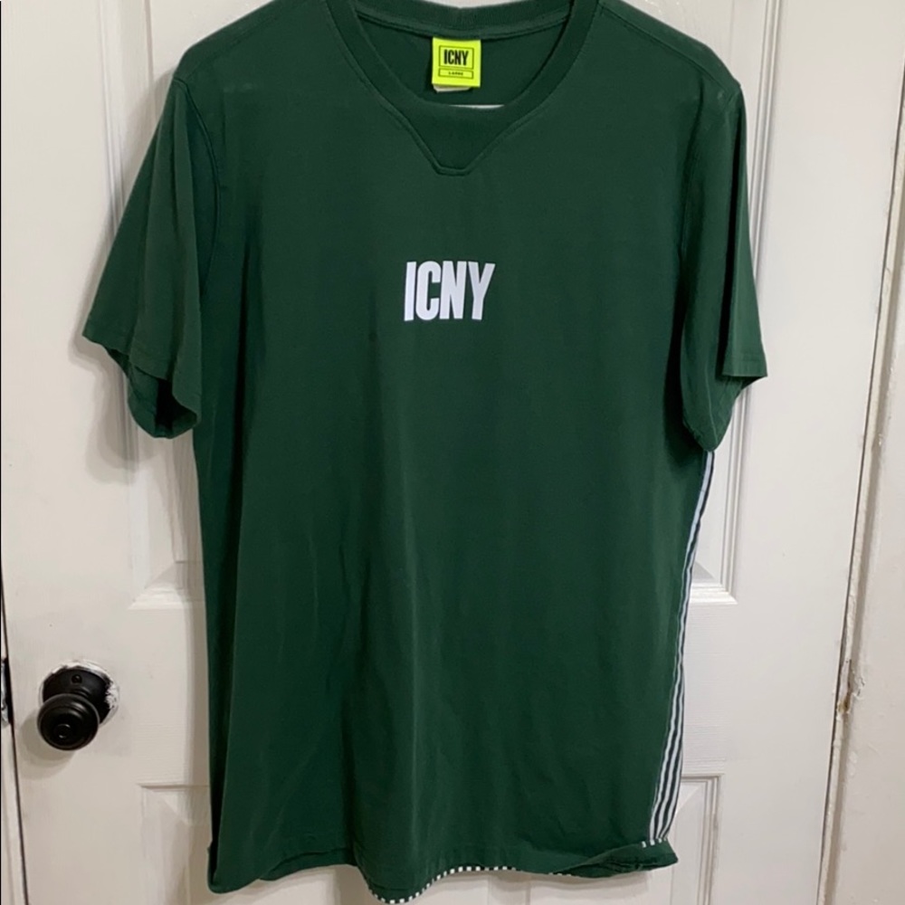 ICNY 3M Reflective Green Tshirt with stripes Sz L
